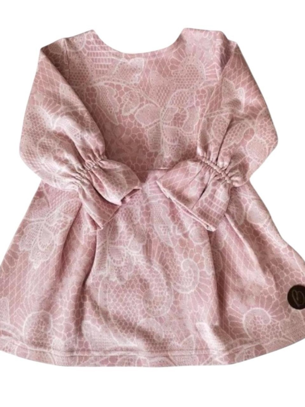 Pink Lace-Print Long Sleeve Girl's Boutique Dress 🩷